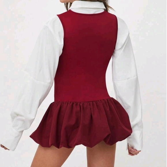 Women's Casual, Daily, Commute, Shopping Fitted Ruffle Hem,Puff Set Outfit - Picture 2 of 5